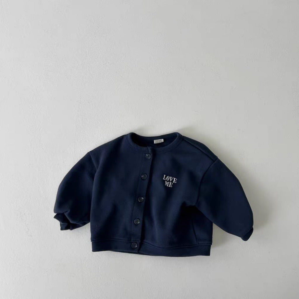 GB25111304韓版ins圓領紐扣開衫女寶寶裙春秋款上衣潮牌兒童百搭舒適