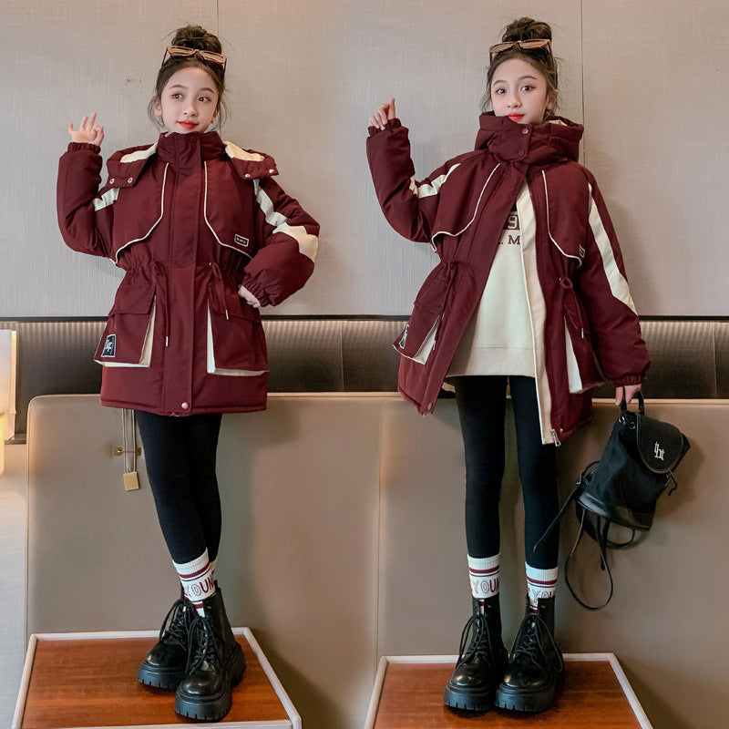 Z25010108女童4新款加厚大童派克服秋冬女童棉服衝鋒衣兒童棉衣