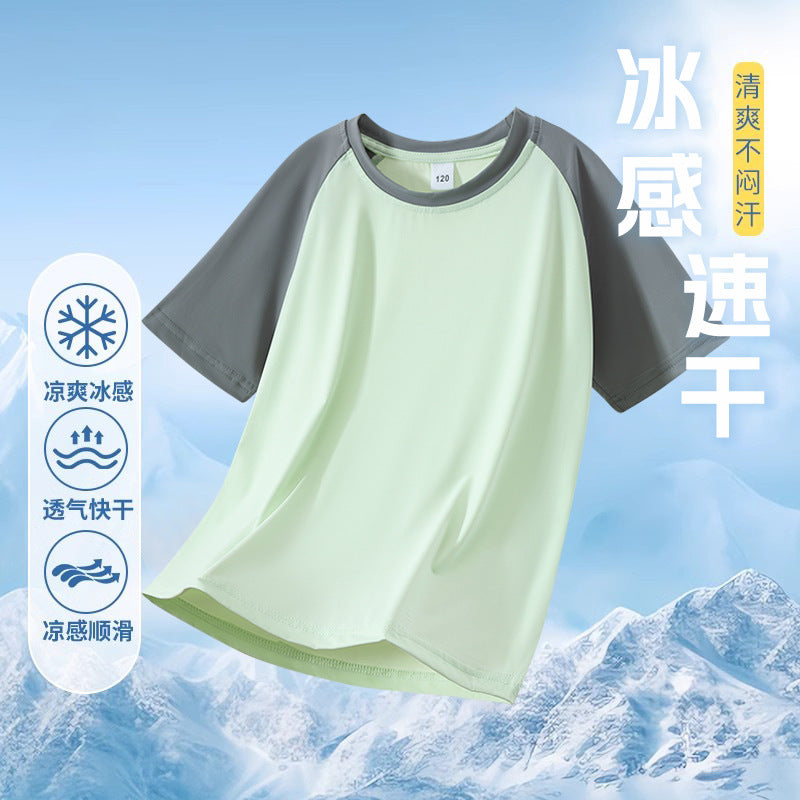 FN26052904男女童撞色插肩袖速乾T卹夏季冰感半袖童裝工廠現貨支持混批