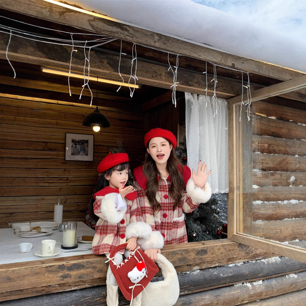 L26010609不一樣的親子裝冬季母女裝夾棉毛呢格子裙女童洋氣拜年服潮