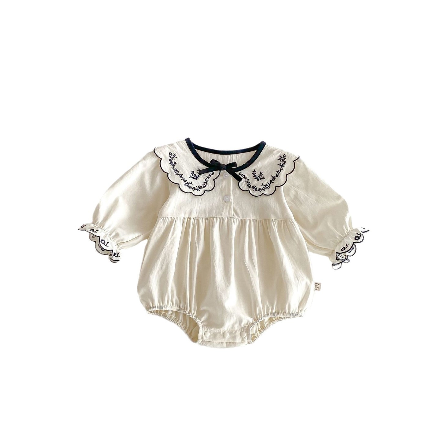 G25092507新款INS新款女寶寶秋季衣洋氣繡花翻領長袖包屁衣嬰兒薄款連體