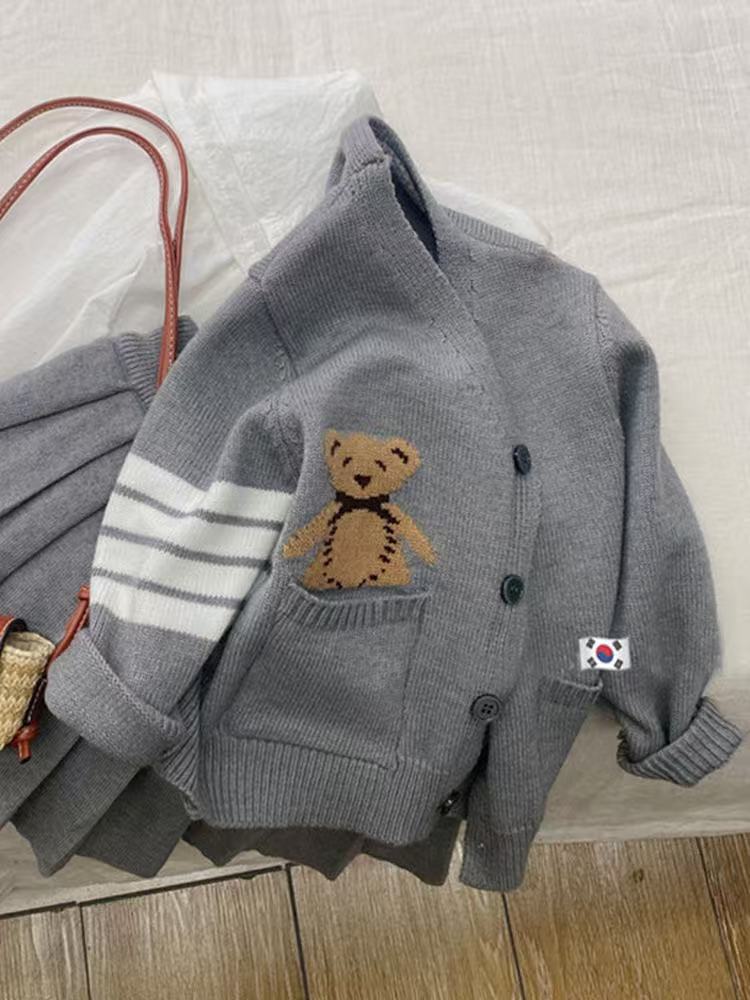 CF25091915童裝秋季套裝新款女童兒童學院風毛衣開襟衫洋氣裙針織歲寶寶