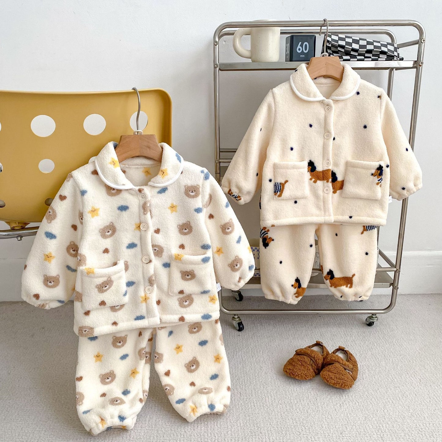 GK25121813冬季男小童加厚套装可爱卡通雪粒绒保暖开衫居家服外穿两件套(➡️2件或2套起,廠商才有出貨)(可以混搭開頭GK商品)