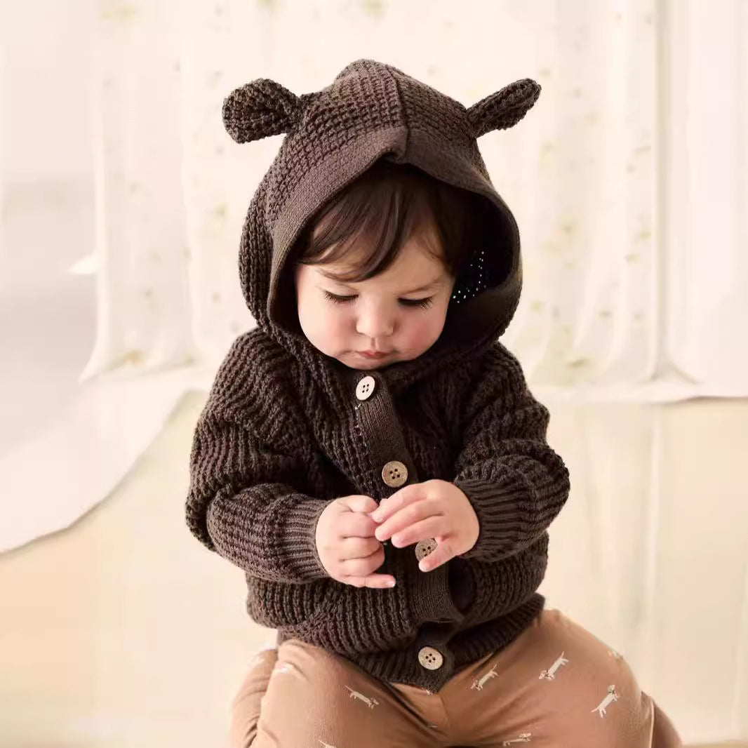 G24110617嬰兒秋裝時尚嬰幼兒針織毛衣連帽裙子洋氣男女寶寶可愛連帽長袖衣服