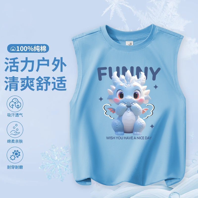 FN26052903兒童純棉背心 時尚卡通印花童裝 輕便版 中大童時尚男童上衣