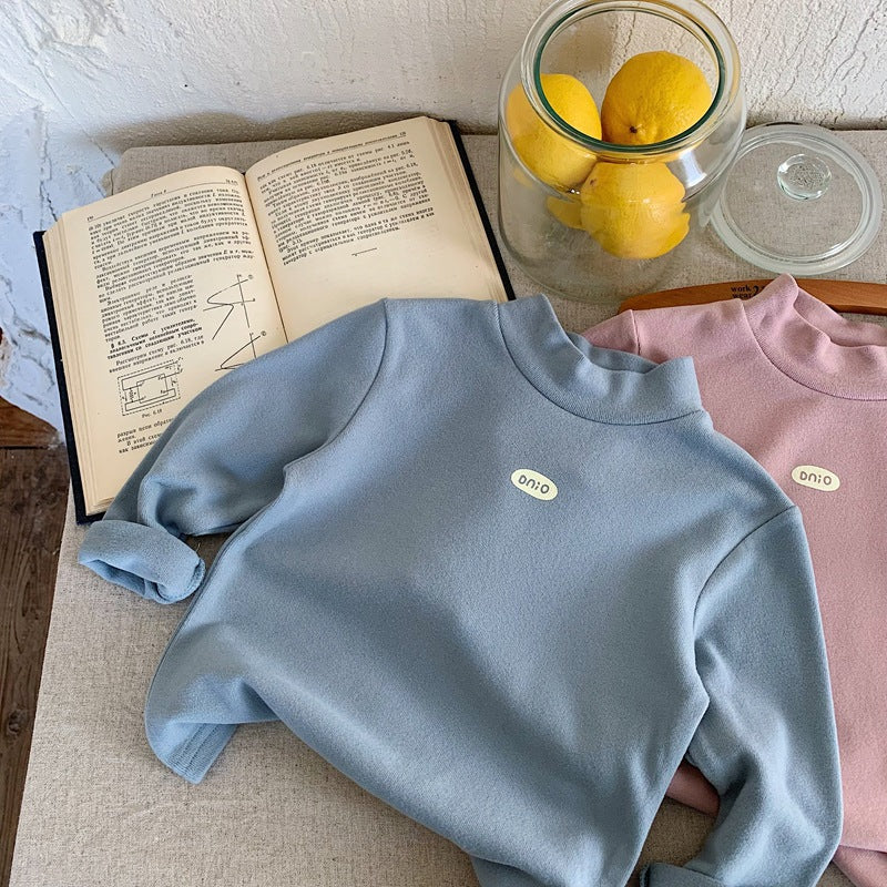 CA25112716基本備韓版兒童親膚德絨半高領打底衫男女寶寶高彈加厚內搭T恤