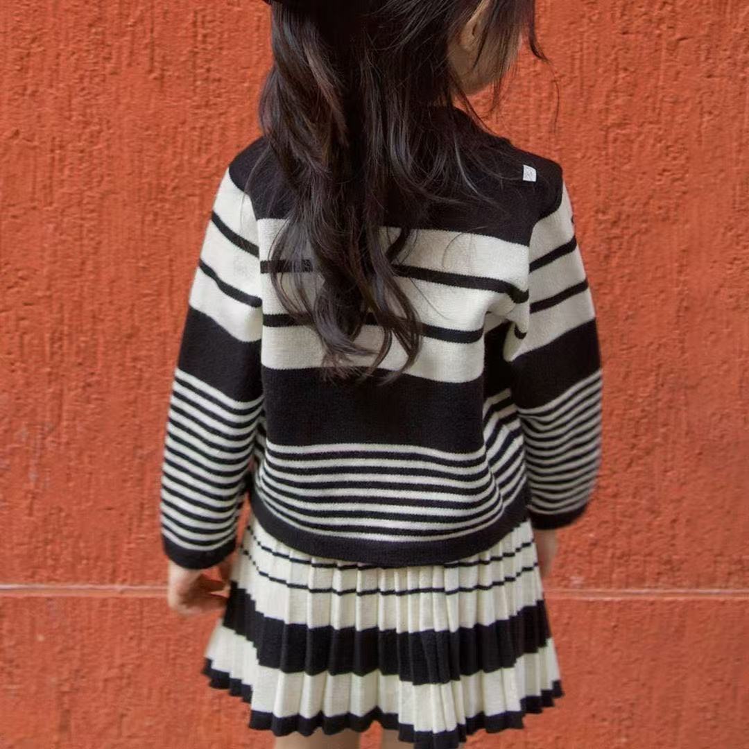 CF25091918女童半身裙套裝-柔軟學院百褶裙兩件春秋上衣外搭針織衫洋氣