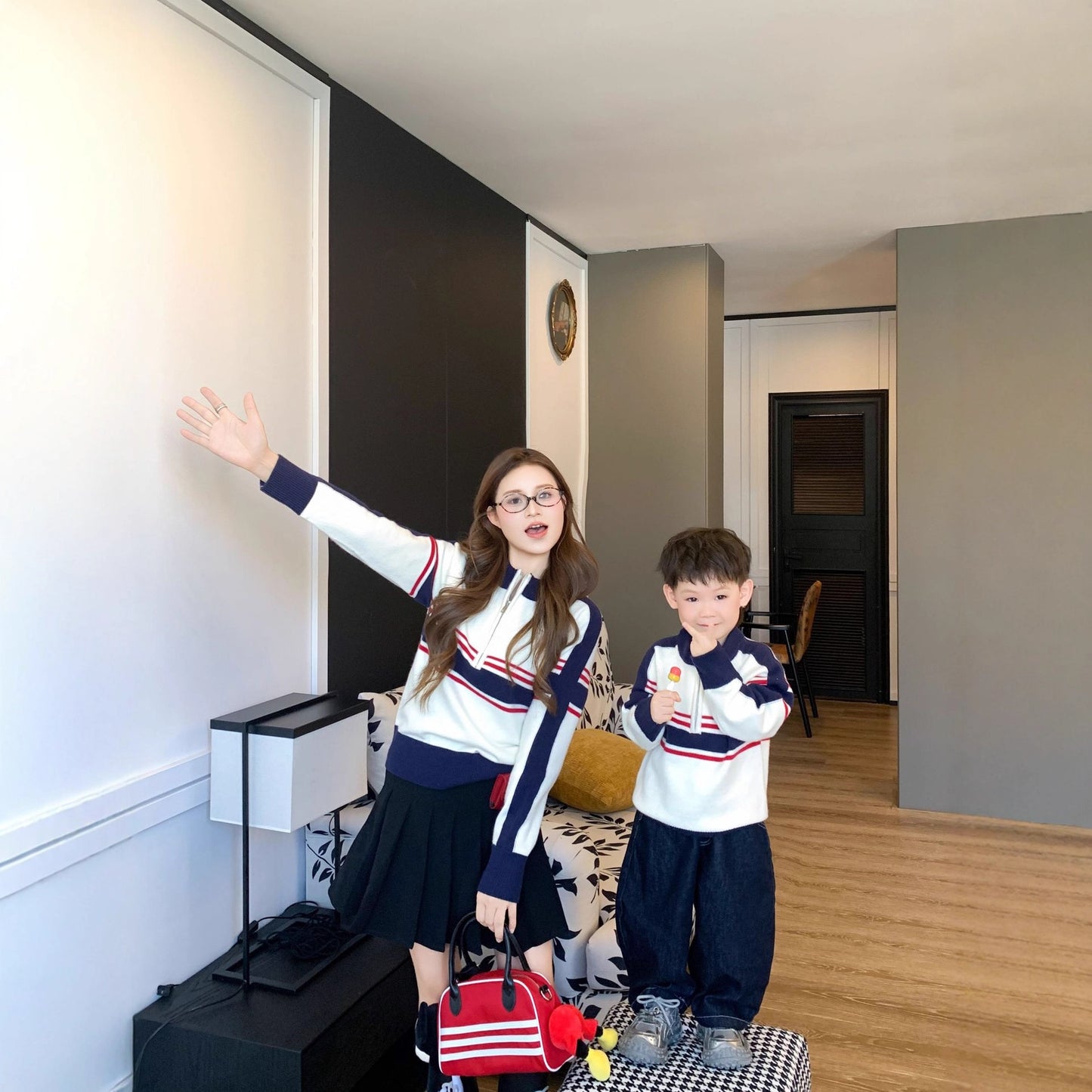 L25120411高級感親子裝2025潮秋冬毛衣一家三口小月齡母子針織衫男女童裙子