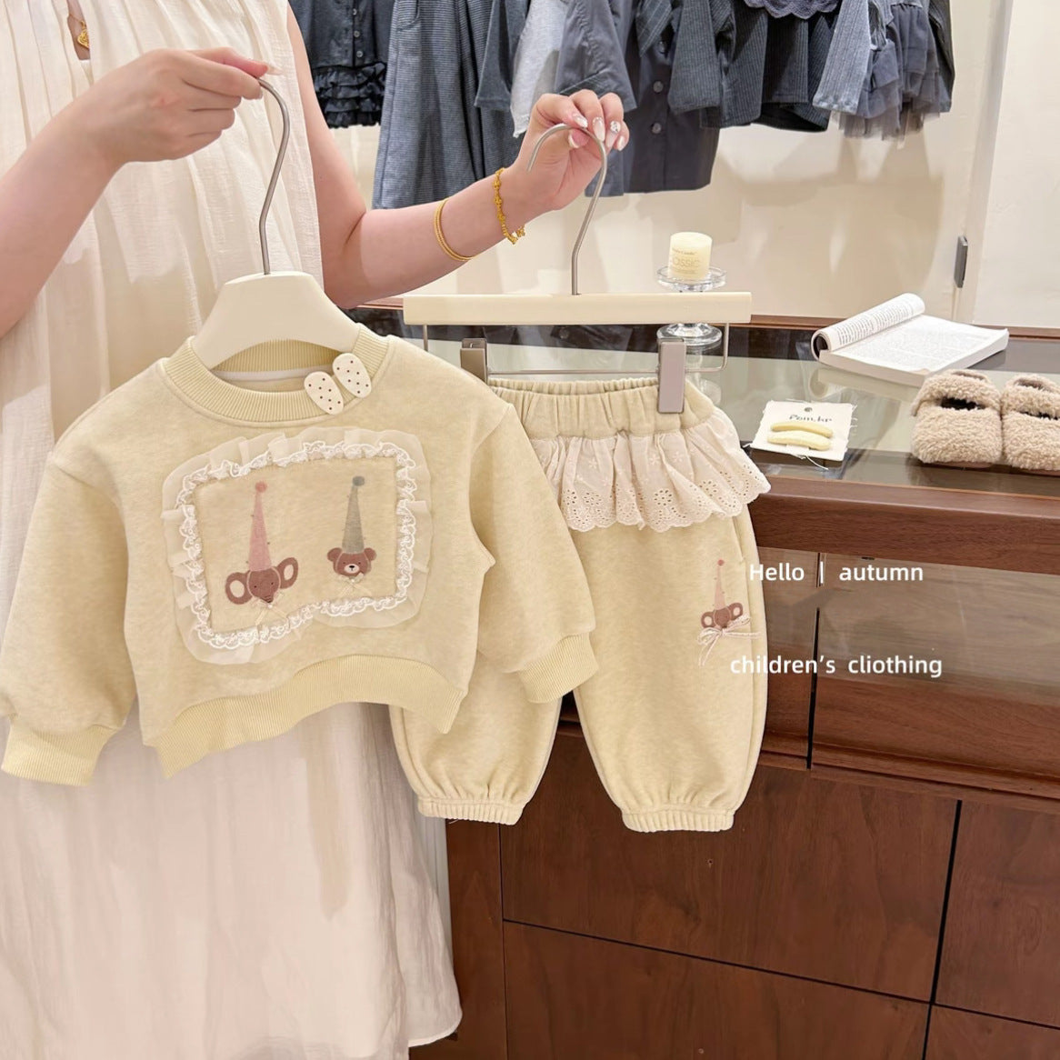 GL25122502女童休閒加絨衛衣套裝新款小童女寶寶加厚衛褲外套兩件套洋氣上衣