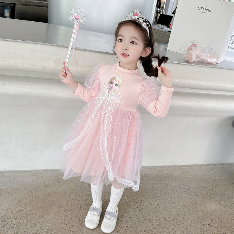 Z26102203女童韓版長袖艾莎公主裙兒童2026秋季秋季愛莎裙棉網紗裙潮