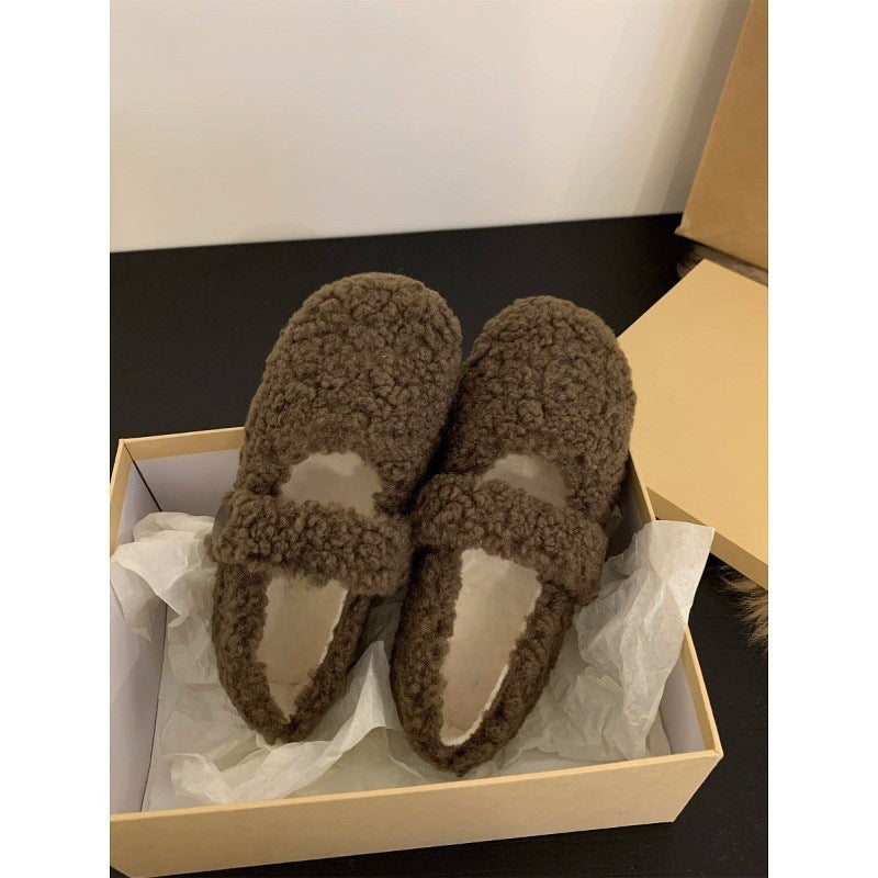 Z26010120平底百搭瑪莉珍毛毛鞋女鞋外穿2025新款秋季冬季加絨棉鞋單鞋