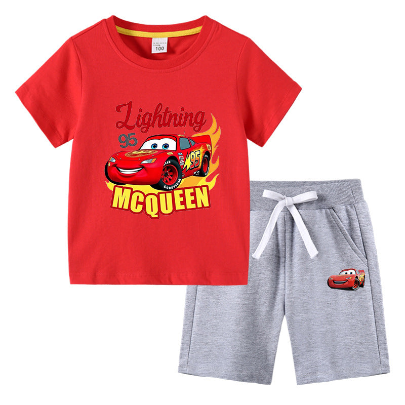 CI26041508兒童裝韓版男生T恤夏季上衣褲子半袖棉短袖中褲兩件套