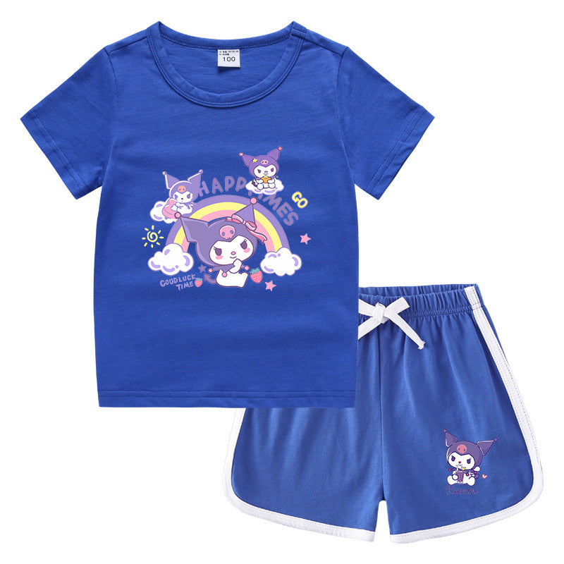 CI26041503夏季女童圓領短袖T恤熱短褲韓版休閒套裝