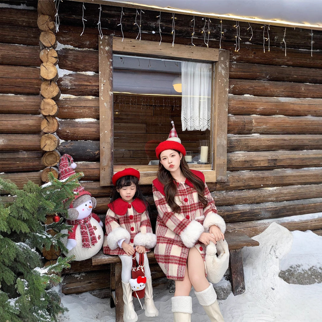 L26010609不一樣的親子裝冬季母女裝夾棉毛呢格子裙女童洋氣拜年服潮