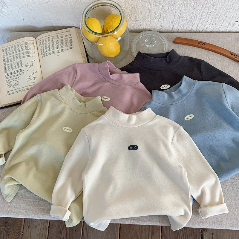 CA25112716基本備韓版兒童親膚德絨半高領打底衫男女寶寶高彈加厚內搭T恤