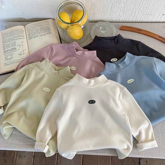 CA25112716基本備韓版兒童親膚德絨半高領打底衫男女寶寶高彈加厚內搭T恤