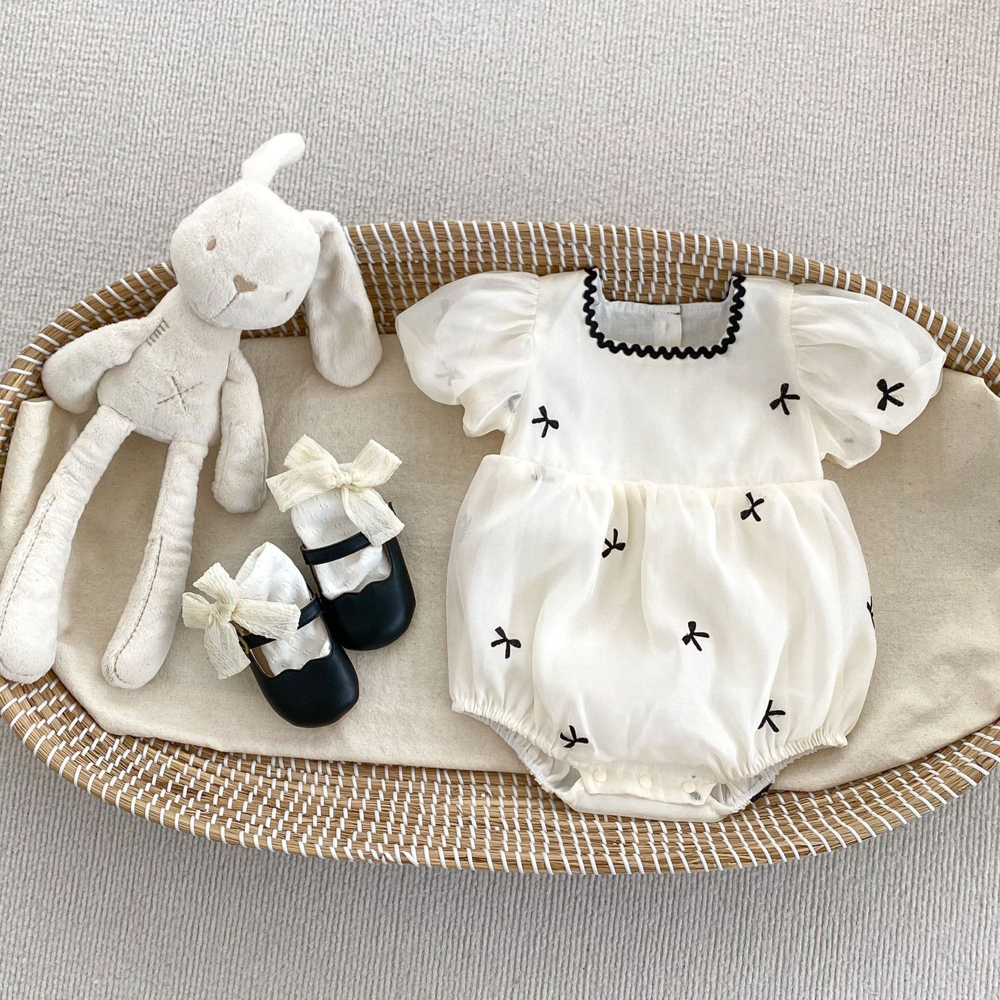 GN26030914ins網紅女寶寶姊妹裝蝴蝶結泡泡袖包屁衣爬服女童紗夏日裙(2件起批)GN開頭需下單2款才有出貨,可混搭