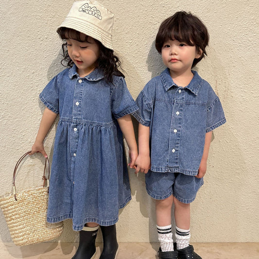 Z25020902兒童夏季牛仔套裝-哥哥姐弟妹裝
