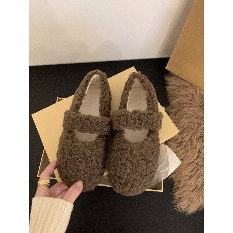 Z26010120平底百搭瑪莉珍毛毛鞋女鞋外穿2025新款秋季冬季加絨棉鞋單鞋