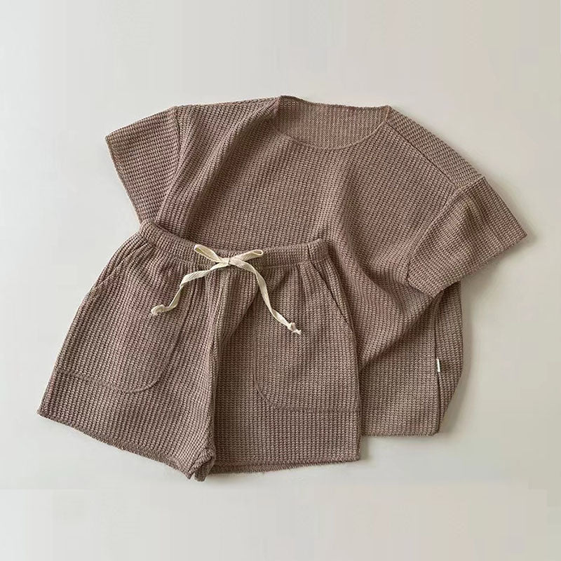 GF26043002韓版嬰兒寶寶裝時尚休閒短袖家居服套裝寶寶寬鬆針織運動套兩件套潮