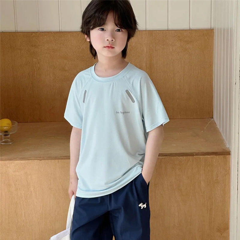 CK26050505男童速乾衣女童夏季短袖冰絲中大童網眼T恤兒童運動服小男孩體恤t(9-12天到貨)