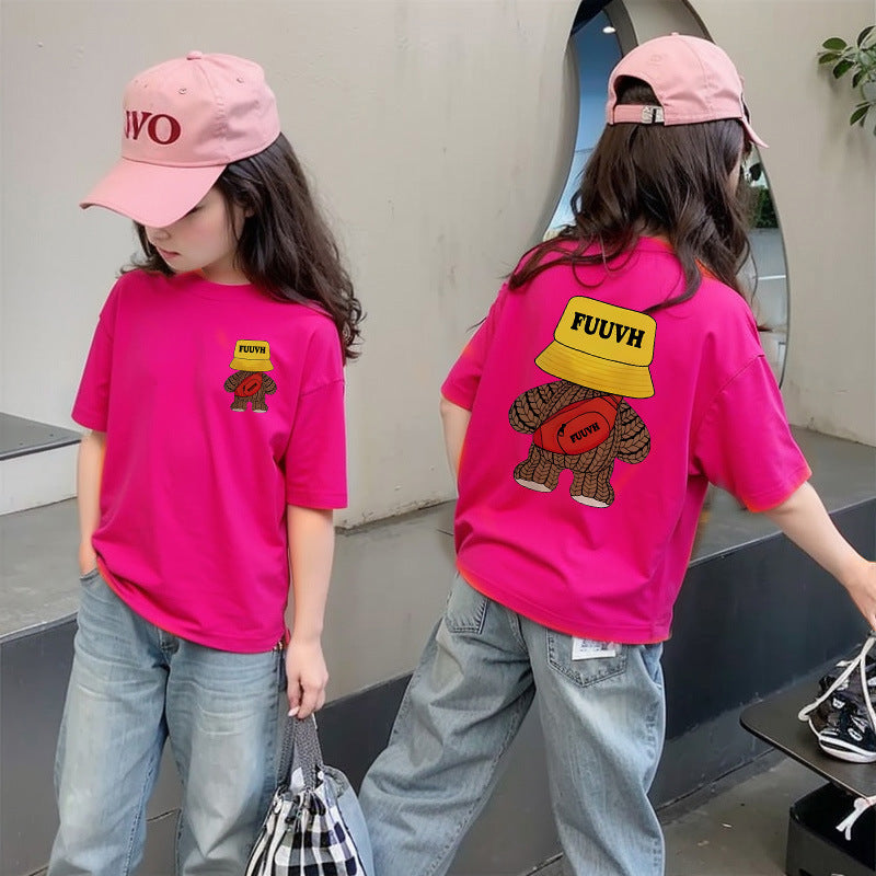 CE26022601女童夏季純棉短袖T潮流洋氣兒童休閒時尚上衣大童夏裝卡通T