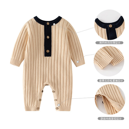 GC23101216跨境嬰兒針織毛線衣秋冬新款長袖棉線寶寶哈衣保暖洋氣嬰兒連身衣