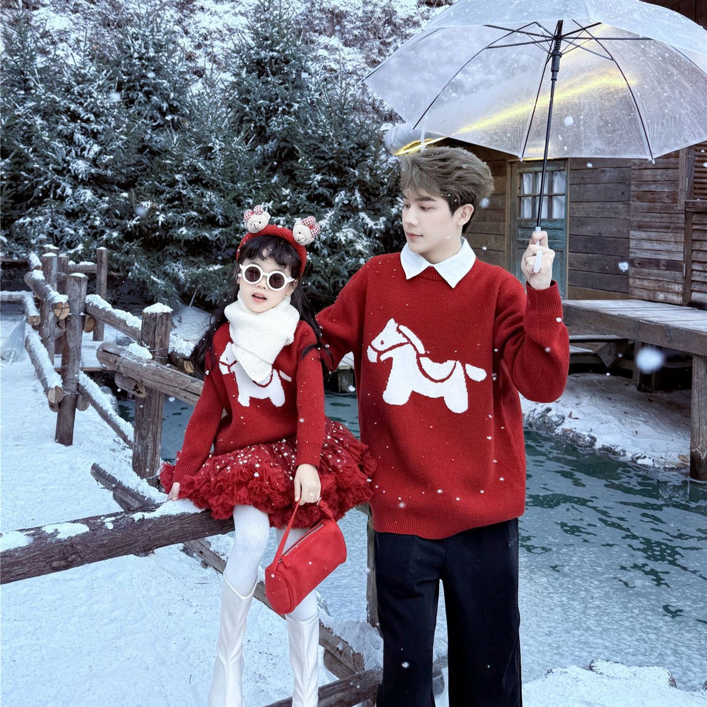 L26010613本命年毛衣親子裝一家三口四口母子母女裝2026年喜慶跨新年拜年服