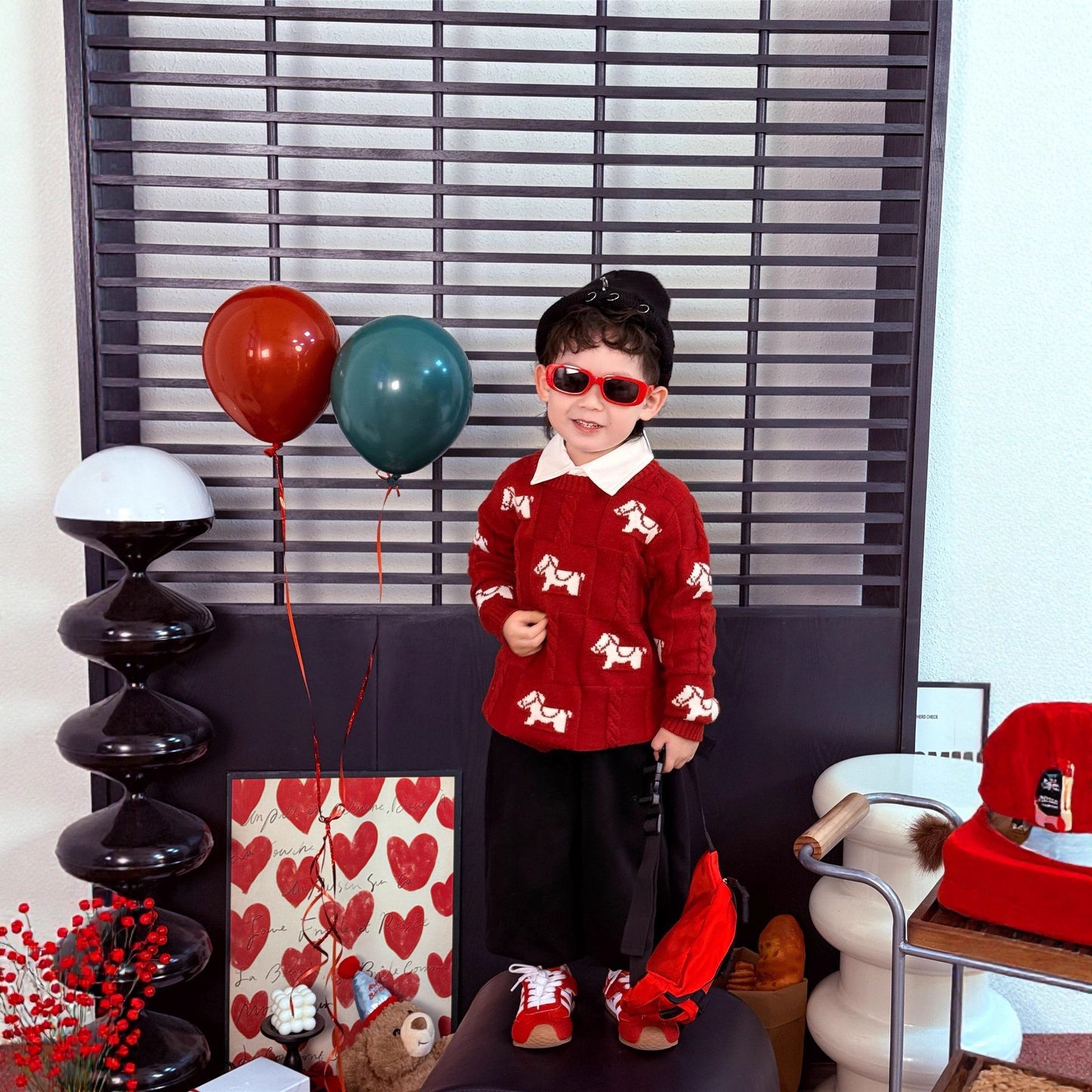 L26010615馬年親子裝一家三四口2026新款秋冬紅色毛衣針織衫拜年服母女裝