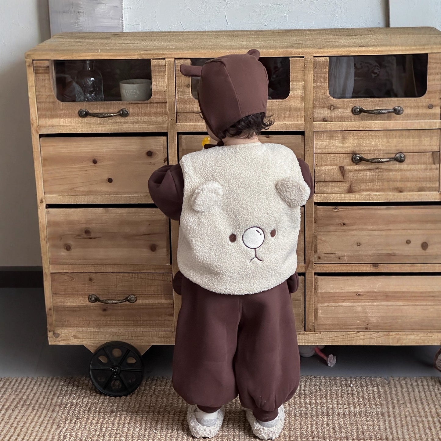 GN26012720兒童服飾2025秋冬新寶寶毛絨馬甲裙韓版童裝男童加厚衛衣套裝