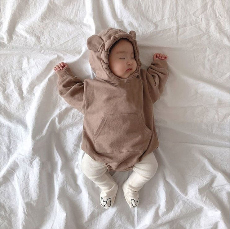 GB25111308春秋寶寶可愛小熊爬服男寶寶長袖連帽衛衣包屁連體哈衣