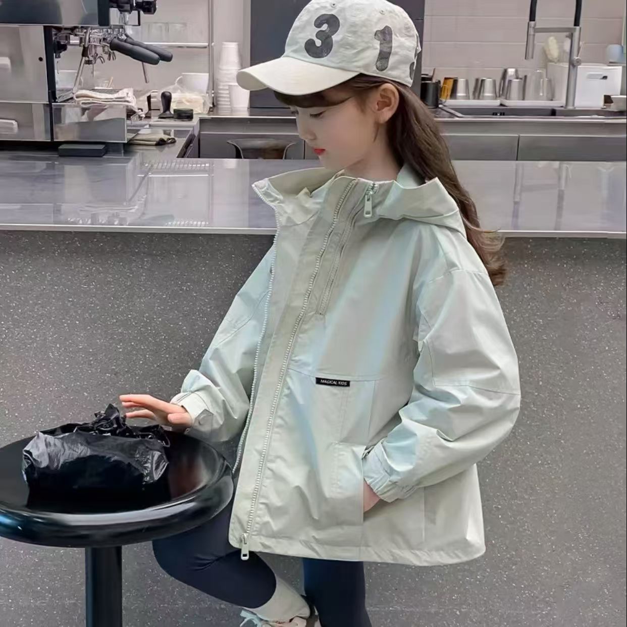 CH25110521女童裙春秋款洋氣兒童時尚連帽衝鋒衣中大童休閒上衣