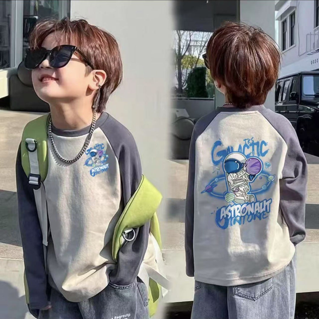 CE25091906男童長袖兒童T恤春秋裝新款大童春秋純棉打底成型帥氣上衣