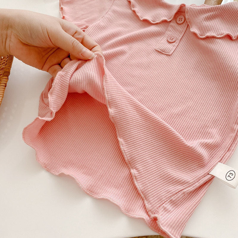 Z25030905女童冰絲短袖T恤夏季薄款女寶寶娃娃領兒童純色百搭上衣打底衫潮