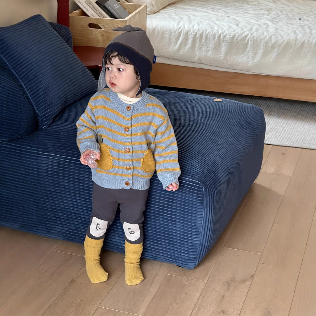 GN26012708兒童針織外套春裝寶寶衣服春季韓版童裝2026新男童長袖套裝春款