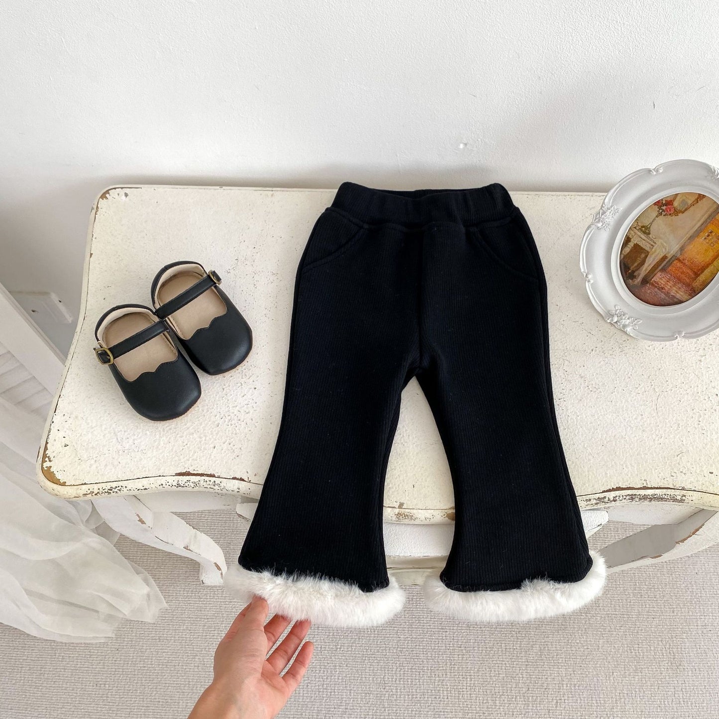 GK25121816  冬季女童褲子加絨簡約純色毛毛喇叭褲加厚保暖女寶寶外穿長褲(➡️2件或2套起,廠商才有出貨)(可以混搭開頭GK商品)