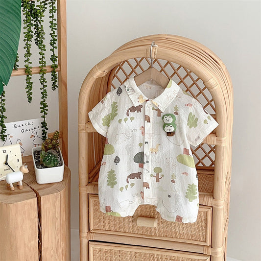 GH25070712新生嬰兒衣服夏季ins薄款短袖連身衣a類0-2歲北歐男寶寶哈衣短爬（熱銷商品—庫存不多僅上架批發２周）