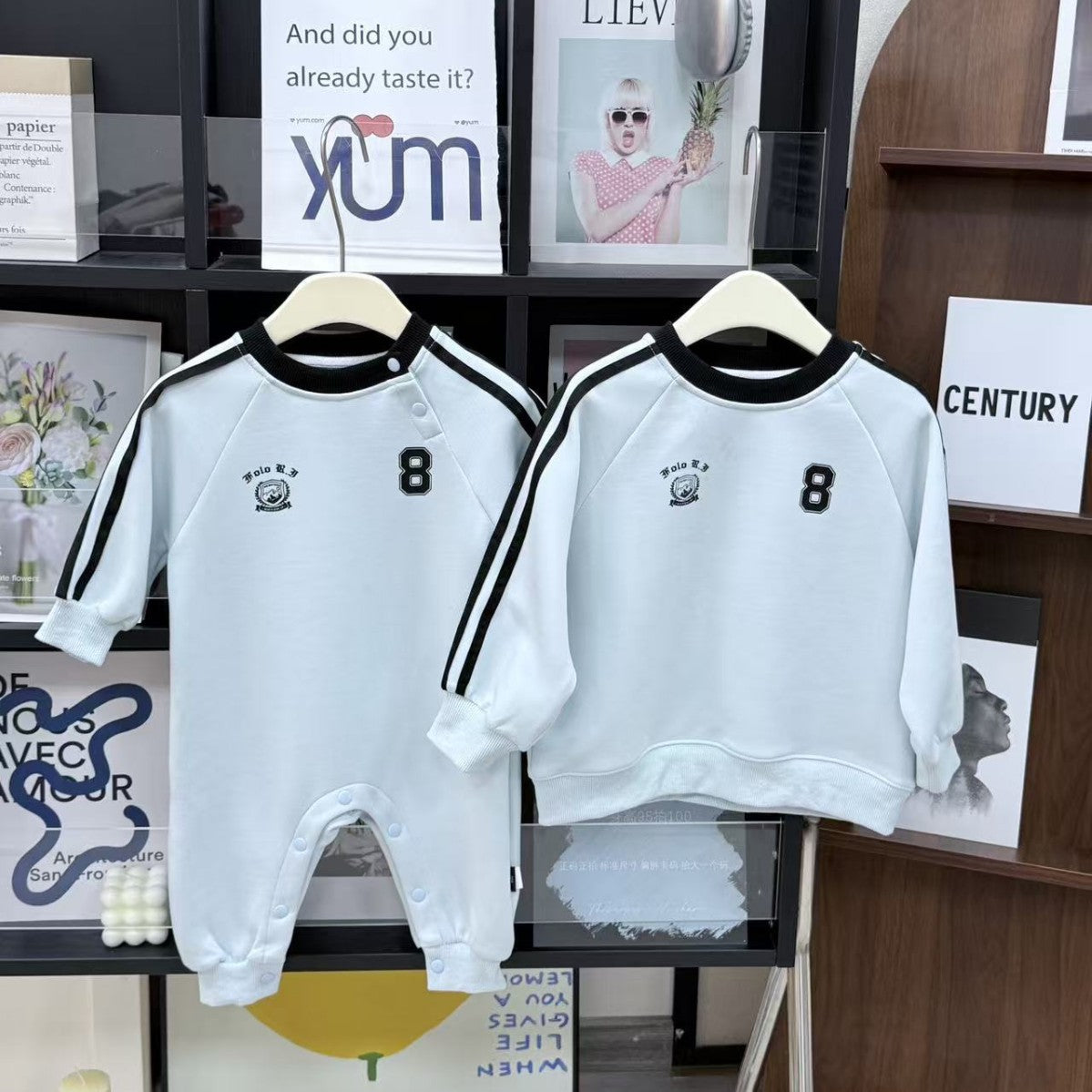 L25120414親子裝衛衣秋冬藍色母女裝洋氣寶寶週歲拍照一家三四口寶寶母子裝