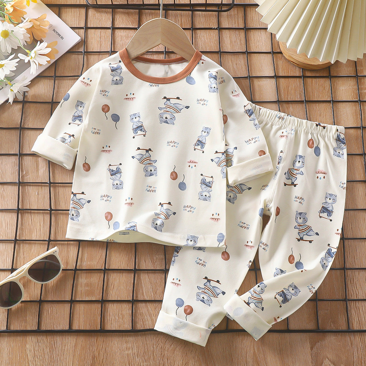 Z25022314兒童睡衣套裝春季萊卡棉寶寶內衣男童家居服女童秋衣秋褲童裝批發