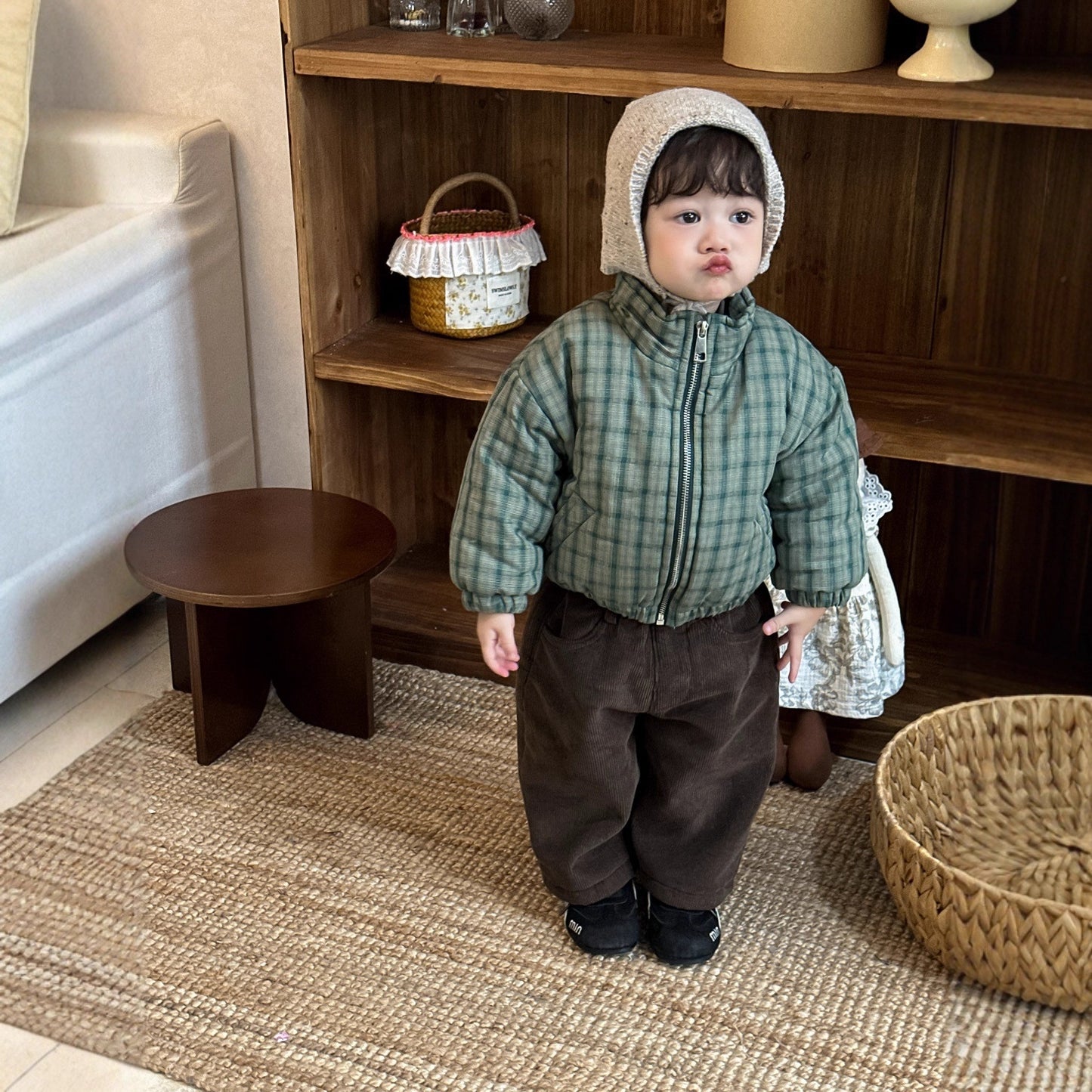 GN26012701兒童格子棉衣外套秋冬款韓版童裝小寶寶衣服冬季加厚男童衛衣套裝