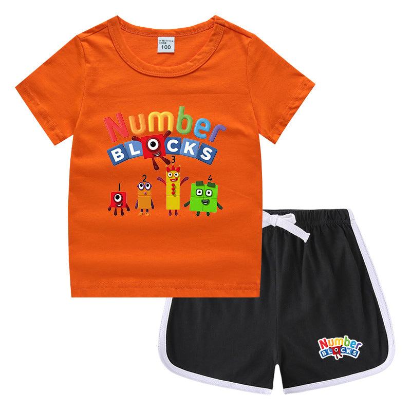 CI26041506夏季女童圓領短袖T恤熱短褲韓版休閒半袖運動學生背心男孩套裝
