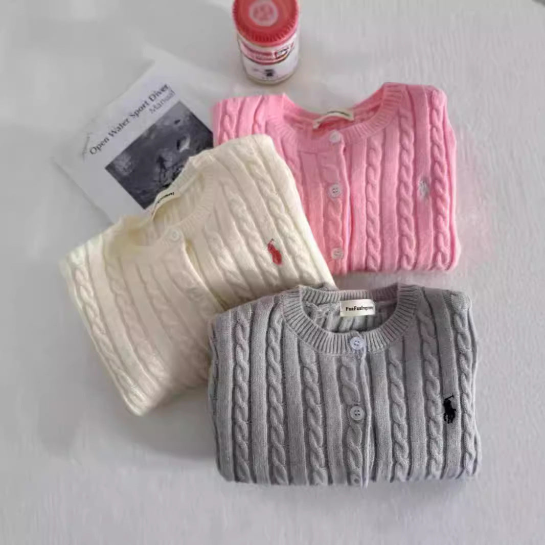 GL25122511新款兒童毛衣童裝2025秋款男女純色針織開襟衫寶寶麻花毛線衫外套