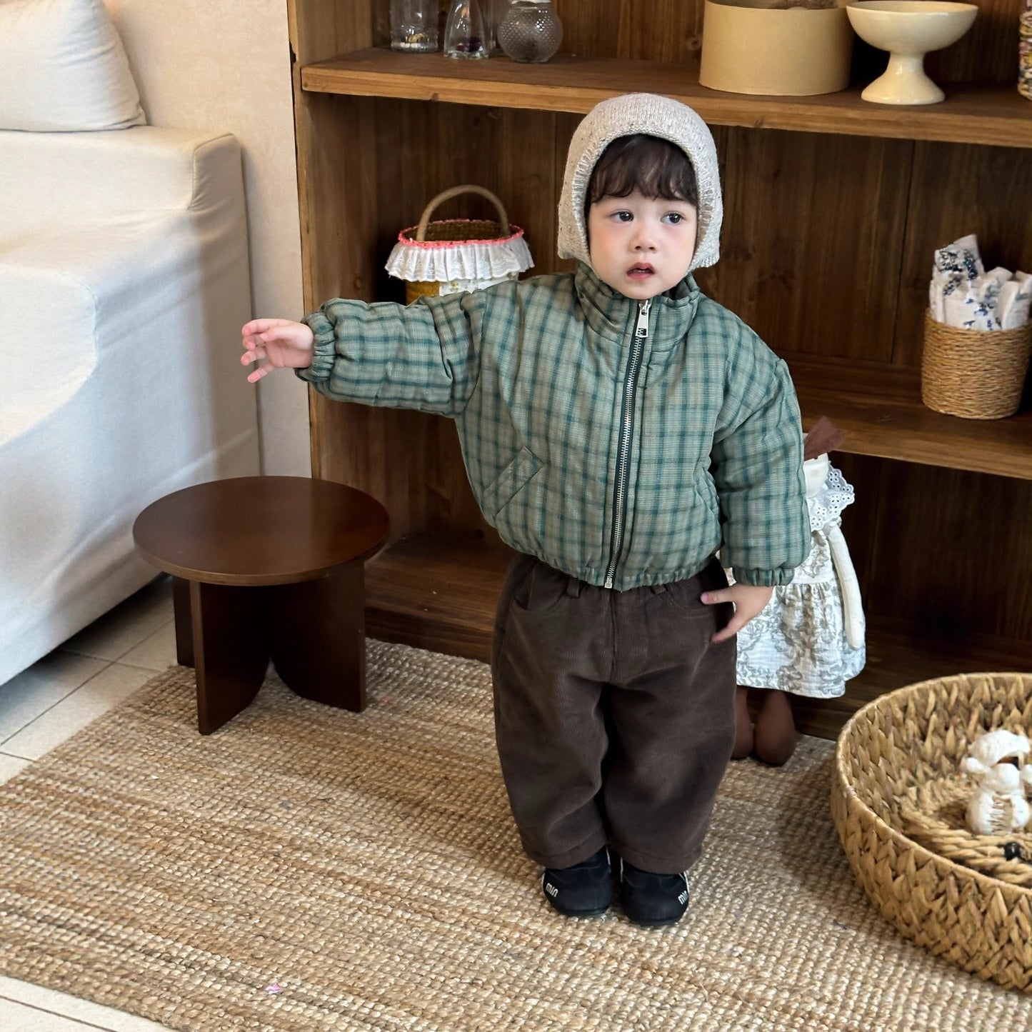 GN26012701兒童格子棉衣外套秋冬款韓版童裝小寶寶衣服冬季加厚男童衛衣套裝