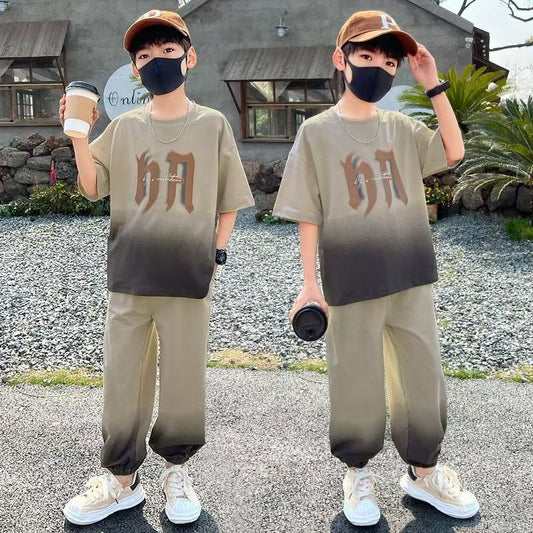 FM26042220男童夏裝短袖長褲套裝2026新款中大童運動童裝兒童夏季薄款兩件套