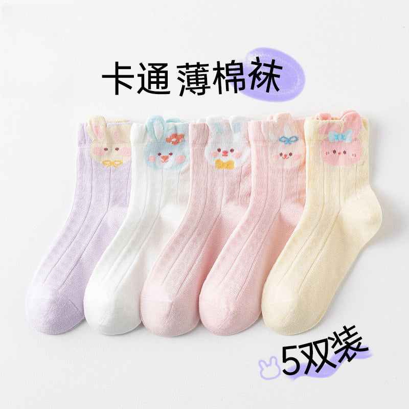 SB26080703諸暨兒童襪子春秋女童中筒女孩網眼寶寶童襪夏季運動可愛女寶(一組5雙)