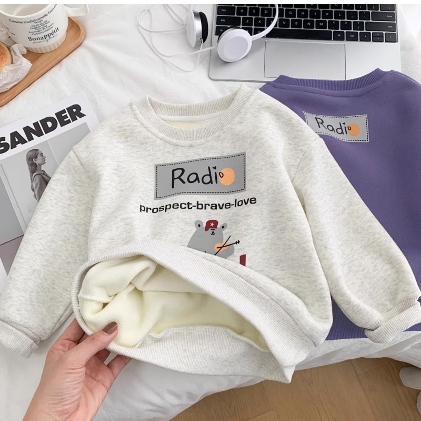 CA25112709男童加絨衛衣秋冬裝中小童卡通洋氣套頭衫2023新款兒童一體絨上衣