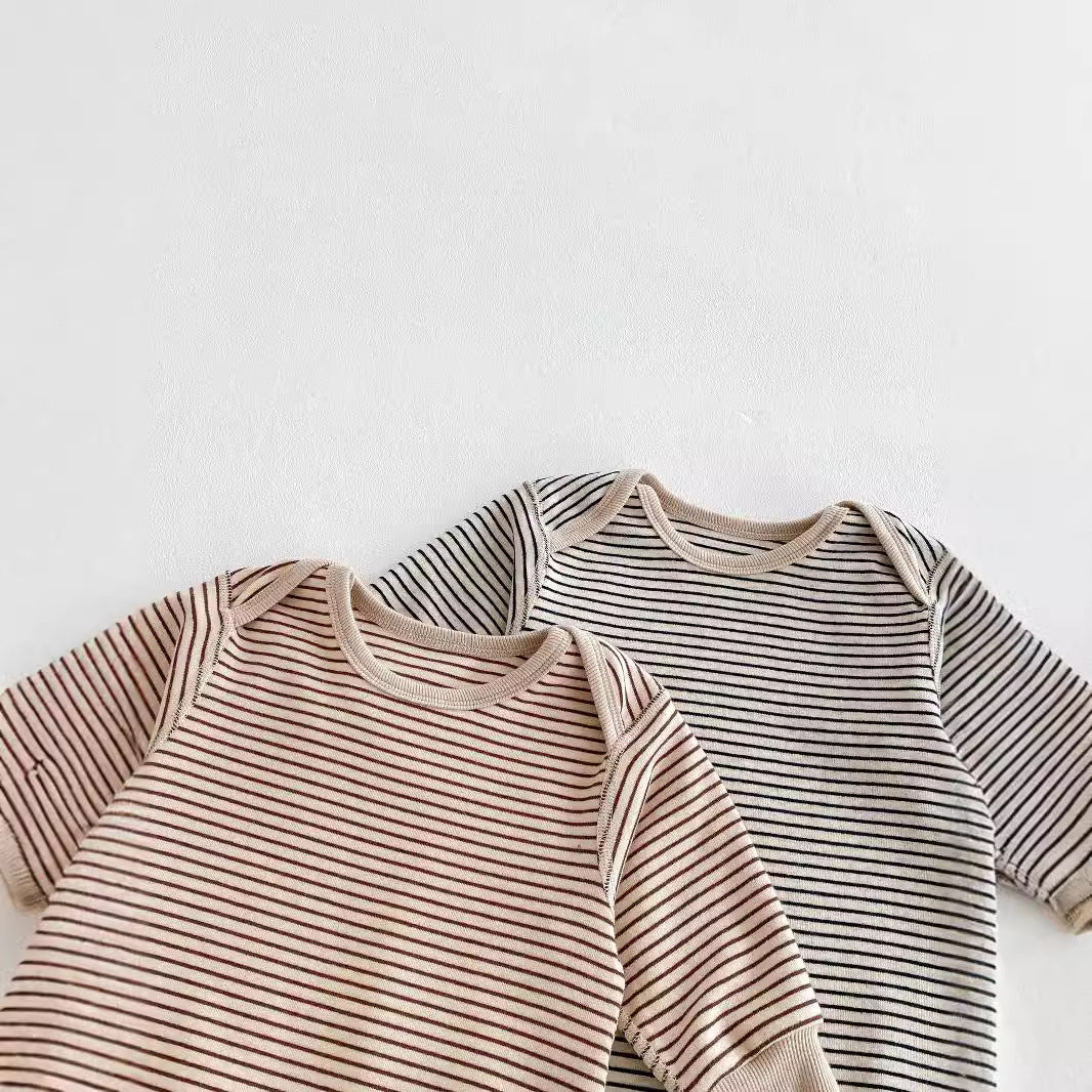 G25092510嬰兒秋冬長袖信封條紋無骨連身衣男女寶寶韓版居家服外出服