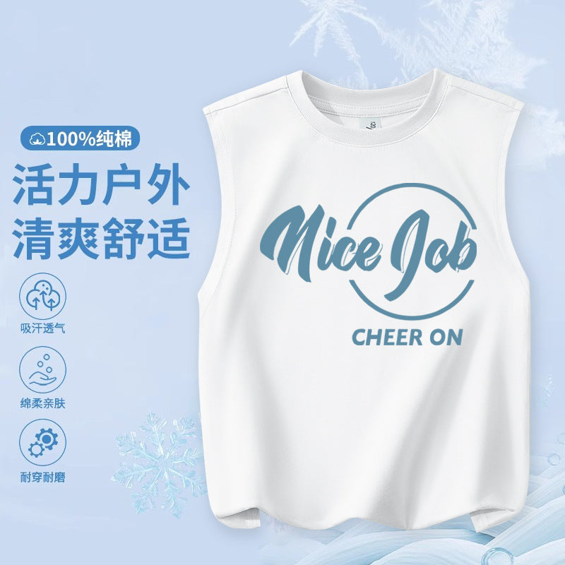 FN26052912男童純棉背心2026圓領套頭衫卡通印花夏季寬鬆兒童無袖上衣