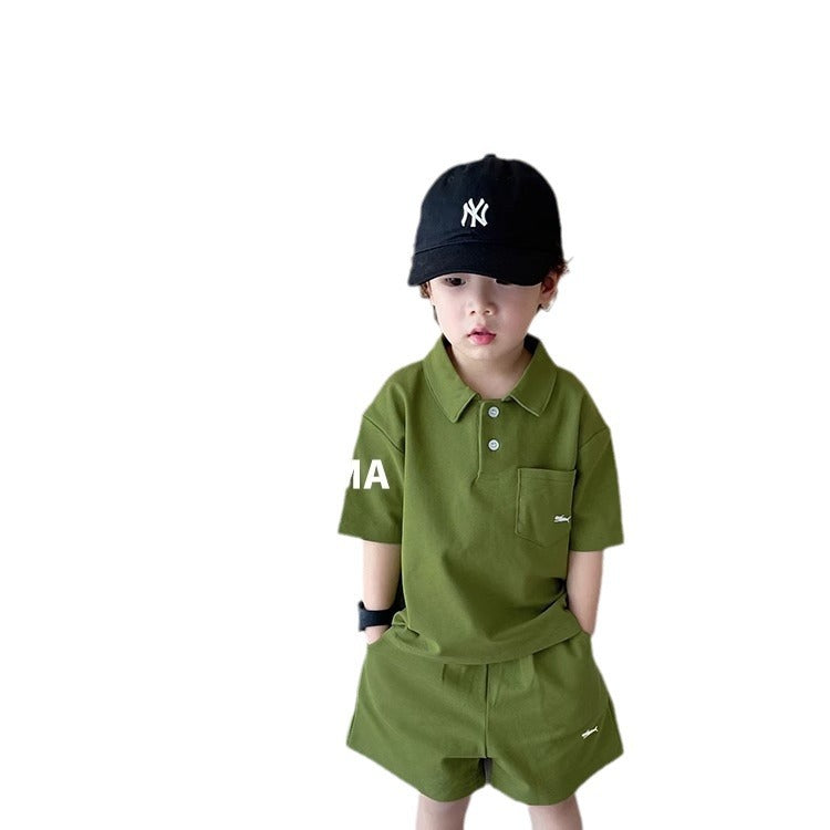 Z25033102兒童POLO領套裝洋氣男童中大童休閒兩件套夏季寬鬆百搭運動套裝