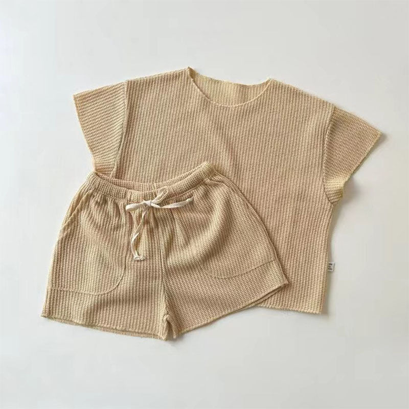 GF26043002韓版嬰兒寶寶裝時尚休閒短袖家居服套裝寶寶寬鬆針織運動套兩件套潮